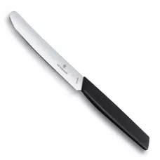 Ніж кухонний столовий 11 см із закругленим кінчиком Victorinox Swiss Modern Tomato and Table Knife, хвилясте лезо, чорний (6.9003.11W)
