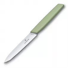 Кухонний ніж універсальний 10 см Victorinox Swiss Modern Paring Knife для різання та чищення, гладке лезо зелений (6.9006.1042)