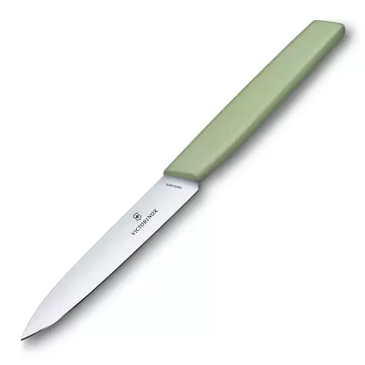Кухонний ніж універсальний 10 см Victorinox Swiss Modern Paring Knife для різання та чищення, гладке лезо зелений (6.9006.1042)