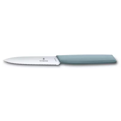 Кухонний ніж універсальний 10 см Victorinox Swiss Modern Paring Knife для різання та чищення, хвилясте лезо, сіро-блакитний (6.9006.10W21)
