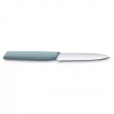 Кухонний ніж універсальний 10 см Victorinox Swiss Modern Paring Knife для різання та чищення, хвилясте лезо, сіро-блакитний (6.9006.10W21)