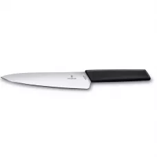 Кухонний обробний ніж 19 см Victorinox Swiss Modern Carving лезо гладке, чорний, блістер (6.9013.19B))