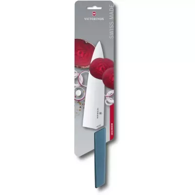 Кухонний обробний ніж Victorinox 20 см Swiss Modern Carving широке, гладке лезо, блакитний, блістер (6.9016.202B)
