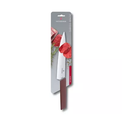 Кухонний обробний ніж 22 см Victorinox Swiss Modern Carving лезо гладке, бордовий блістер (6.9016.221B)