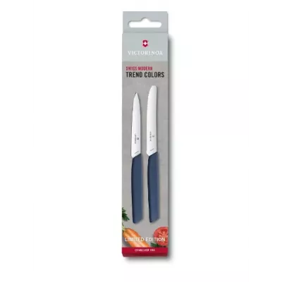 Набір з двох кухонних ножів для чищення Victorinox Swiss Modern Paring Set: 2 ножі з синіми ручками Marine та лезами 10 і 11 см Швейцарія (Lim.Ed. 2022) (6.9096.2L3)