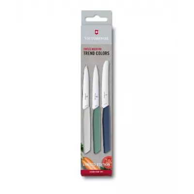 Набір з трьох кухонних ножів для чищення Victorinox Swiss Modern Paring Set: 3 ножі з кольоровими ручками Urban та лезами 10, 10 та 11 см (Lim.Ed. 2022) (6.9096.3L1)