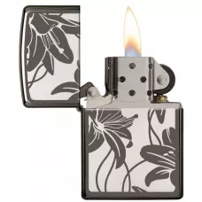 Запальничка бензинова Zippo Lily Black Ice Ліліі, чорний лід (29426)