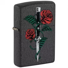 Запальничка бензинова ZIPPO Rose Dagger Tattoo Design Black Crackle®, черный(49778)