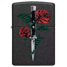 Запальничка бензинова ZIPPO Rose Dagger Tattoo Design Black Crackle®, черный(49778)