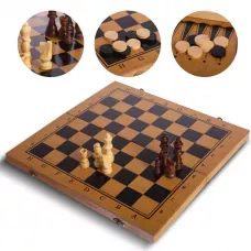 Набір 3 в 1 шахи (шашки)+нарди з бамбука (29,5х29х2,5 см) (DN24034)