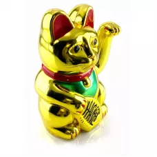 Кішка Манекі-неко махає лапкою пластик 18х11х10 см золотистий, червоний (DN27980)