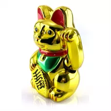 Кішка Манекі-неко махає лапкою пластик 18х11х10 см золотистий, червоний (DN27980)