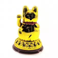 Кішка Манекі-неко маше лапкою на сонячній батареї 10х6, 5х6,5 см золотистий, червоний (DN28102)