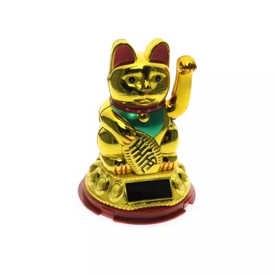 Кішка Манекі-неко маше лапкою на сонячній батареї 10х6, 5х6,5 см золотистий, червоний (DN28102) Кішка Манекі-неко маше лапкою на сонячній батареї 10х6, 5х6,5 см золотистий, червоний (DN28102)