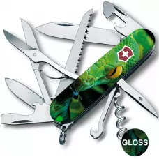 Складаний ніж 91мм Victorinox Huntsman Zodiac15 функцій чорний Зелена дерев'яна змія (1.3713.3_Z4310pk)