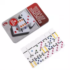 Домино з різнокольоровими крапками в металевому кейсі Double Six Color 19х11х 2,1 см (DN35988)