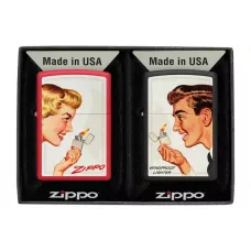 Запальнички бензинові набір ZIPPO Red Matte и Black Matte Vintage Ad Lighter Set, червоня, чорна (46295)