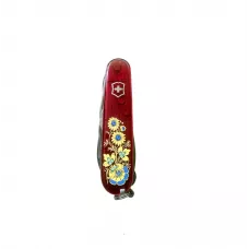 Складаний ніж 91 мм Victorinox Huntsman Ukraine 15 функцій, 3 шари, червоний напівпрозорий, Квіти (1.3713.T_T1050u)