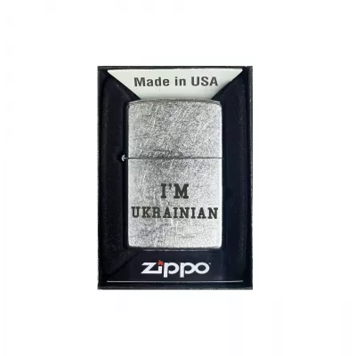 Запальничка бензинова Zippo Ukraine Classic Street Chrome гравіювання "I am UKRAINIAN" срібляста (207 IMU)