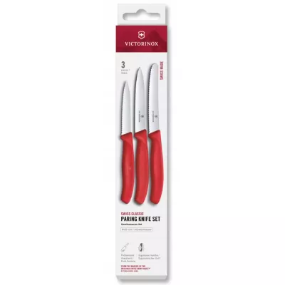 Набір для чищення овочів з трьох ножів Victorinox SWISS CLASSIC червоний, подарункова коробка (6.7111.34C1)