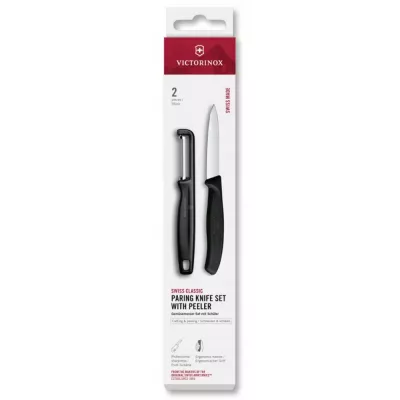 Набір для чистки овочів з двох предметів Victorinox Swiss Classic Paring Set ніж 8 см, овочечистка, чорний (6.7113.21)