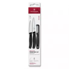 Набір для чищення овочів із трьох предметів Victorinox Swiss Classic Paring Set 2 ножа та овочечистка Iota, чорний (6.7113.33)