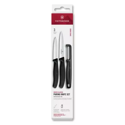 Набір для чищення овочів із трьох предметів Victorinox Swiss Classic Paring Set 2 ножа та овочечистка Iota, чорний (6.7113.33)