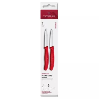 Набір для чистки овочів з 2-х ножів 8 см Victorinox Swiss Classic Paring лезо гладке, червоний, картона коробка (6.7601.2C1)