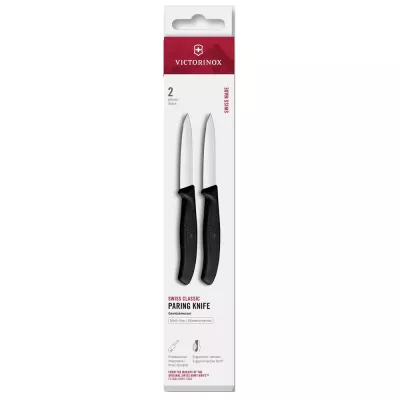 Набір з 2 ножів для чищення овочів 8 см Victorinox Swiss Classic леза - гладкі, чорний (6.7603.2)