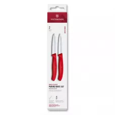 Набір з 2 ножів для чищення овочів 8 см Victorinox Swiss Classic леза - гладке, серрейтор, червоний (6.7691.2C1)
