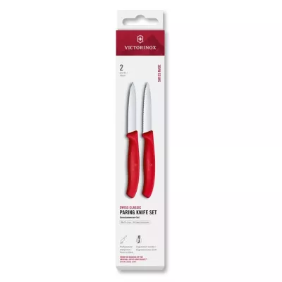 Набір з 2 ножів для чищення овочів 8 см Victorinox Swiss Classic леза - гладке, серрейтор, червоний (6.7691.2C1)