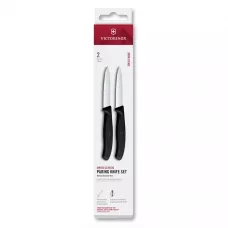 Набір з 2 ножів для чищення овочів 8 см Victorinox Swiss Classic леза - гладке, серрейтор, чорний (6.7693.2)
