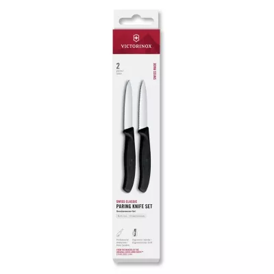 Набір з 2 ножів для чищення овочів 8 см Victorinox Swiss Classic леза - гладке, серрейтор, чорний (6.7693.2)