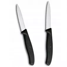 Набір з 2 ножів для чищення овочів 8 см Victorinox Swiss Classic леза - гладке, серрейтор, чорний (6.7693.2)