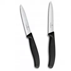 Набір з 2 ножів для чищення овочів 10 см Victorinox Swiss Classic леза - гладке, серрейтор, чорний (6.7793.2)