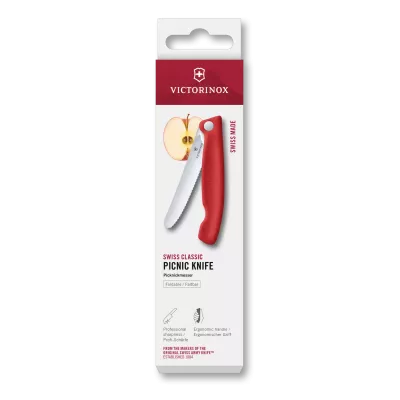 Ніж для пікніка складаний 11см Victorinox Swiss Classic Picnic округлий кінчик, лезо серрейтор, червоний, картонна коробка (6.7831.FC1)