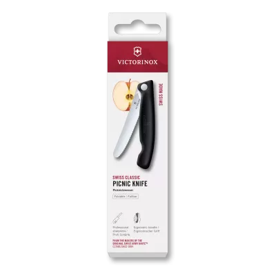 Ніж для пікніка складаний 11см Victorinox Swiss Classic Picnic округлий кінчик, лезо серрейтор, чорний, картонна коробка (6.7833.F)