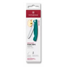 Ніж для пікніка складаний 11см Victorinox Swiss Classic Picnic округлий кінчик, лезо серрейтор, зелений, картонна коробка (6.7834.FC1)