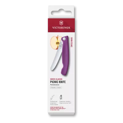 Ніж для пікніка складаний 11см Victorinox Swiss Classic Picnic округлий кінчик, лезо серрейтор, фіолетовий, картонна коробка (6.7835.FC1)