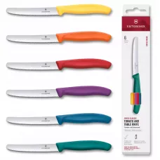 Набір ножів 6 шт для томатів 11 см Victorinox SWISS CLASSIC закруглений кінчик, серрейтор, різнокольорові ручки, подарункова коробка (6.7836.6C1)