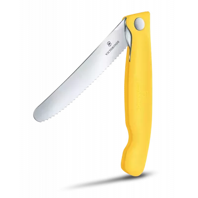Ніж для пікніка складаний 11см Victorinox Swiss Classic Picnic округлий кінчик, лезо серрейтор, жовтий, картонна коробка (6.7838.FC1))