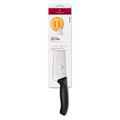 Кухонний шеф-ніж 20 см Victorinox Swiss Classic Chef's лезо пряме с повітряними кишенями, чорний, блистер (6.8083.20B)