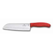 Кухонний ніж Сантоку 17 см Victorinox SwissClassic Santoku лезо гладке з канавками (рифлене), червоний, блістер (6.8521.17C1B)