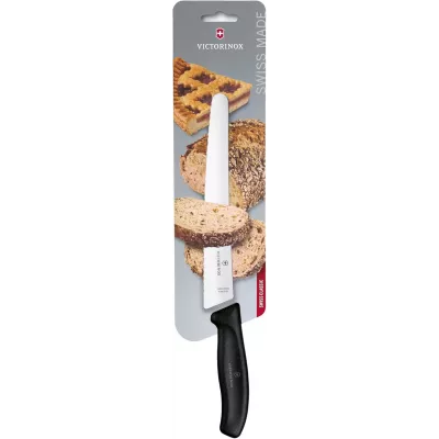 Ніж кухоний кондитерський хлібний 22 см Victorinox Swiss Classic Bread&Pastry лезо закруглений кінчик, серрейторне, чорний (6.8633.22B)