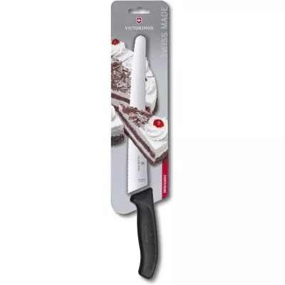 Ніж кухоний кондитерський хлібний 26 см Victorinox Swiss Classic Bread&Pastry лезо закруглений кінчик, серейторне, чорний (6.8633.26B)