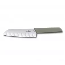 Ніж кухонний Сантоку 17 см Victorinox Swiss Modern Santoku лезо рифлене (з канавками) , оливковий , блістер(6.9056.17K6B)
