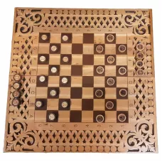Набір 3 в 1 шахи-шашки-нарди, (56×28×2,2см)різьблені, дерев'яні, фішки 32 шт. з малюнком фігур (клітина 3,5*3,5) (DN34146A)