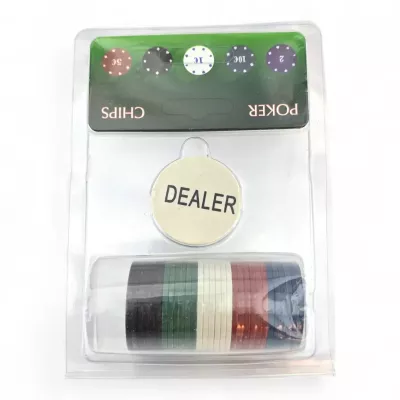 Покерні фішки з номіналом 30шт+1 дилера ,d-4 см, пластик, різнокольорові (DN36501)