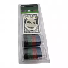 Набір для покеру 40 фішок з номіналом та колода ігральних карт BCG 54 шт , жетон Dealer, блістер (DN36520)