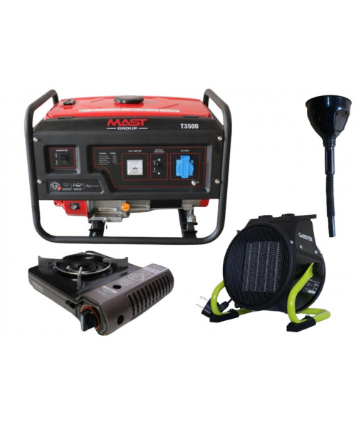 Бензиновий генератор MAST GROUP Т3500 + газова плитка Orcamp CK-505 + електричний обігрівач Gardyer HE2000 Бензиновий генератор MAST GROUP Т3500 + газова плитка Orcamp CK-505 + електричний обігрівач Gardyer HE2000